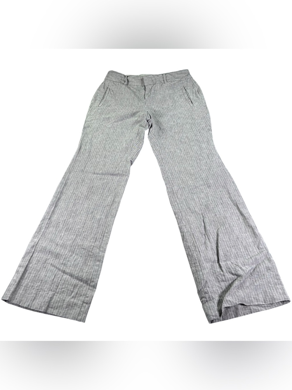 Banana Republic Martin Fit Linen Pants Women’s 6 Gray Stripe Wide Leg Trousers